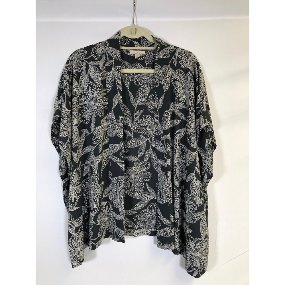 LOFT Floral Kimono Cover Up Beach Tropical Black And White Womens XS/S